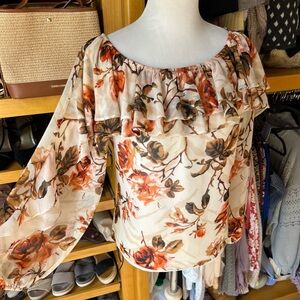 ⭐️BOGO FREE⭐️ WHBM Floral Ruffle Blouse - Fall Colors M